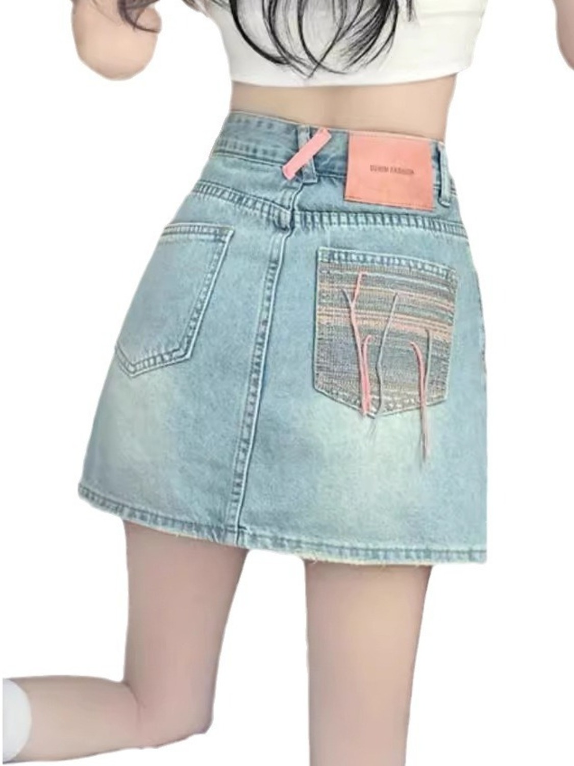 Denim Shorts Women - Saia-Calça Feminina Vintage em Jeans Lavado
