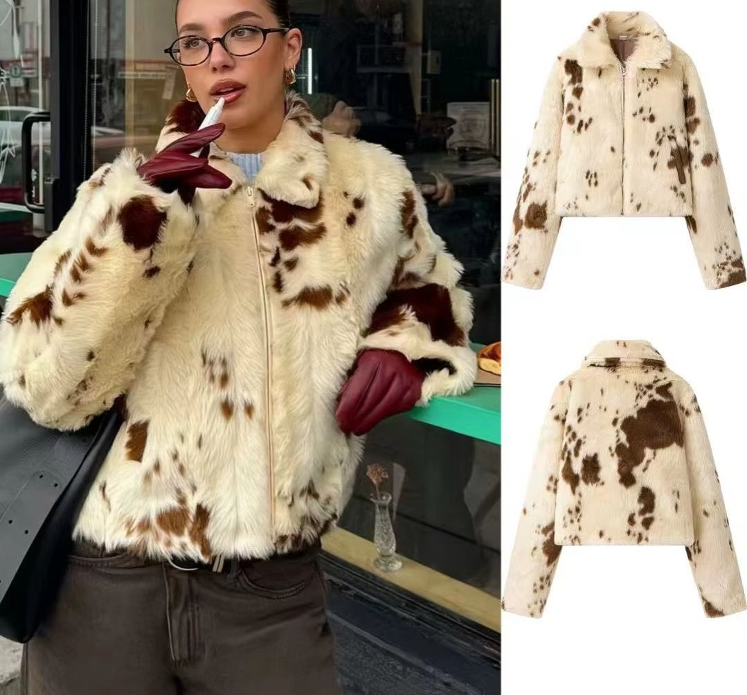 Women Fashion Icon - Casaco de Pele Sintética com Estampa