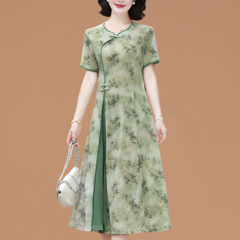Women Fashion Over 60 - Vestido Elegante de Manga Curta para