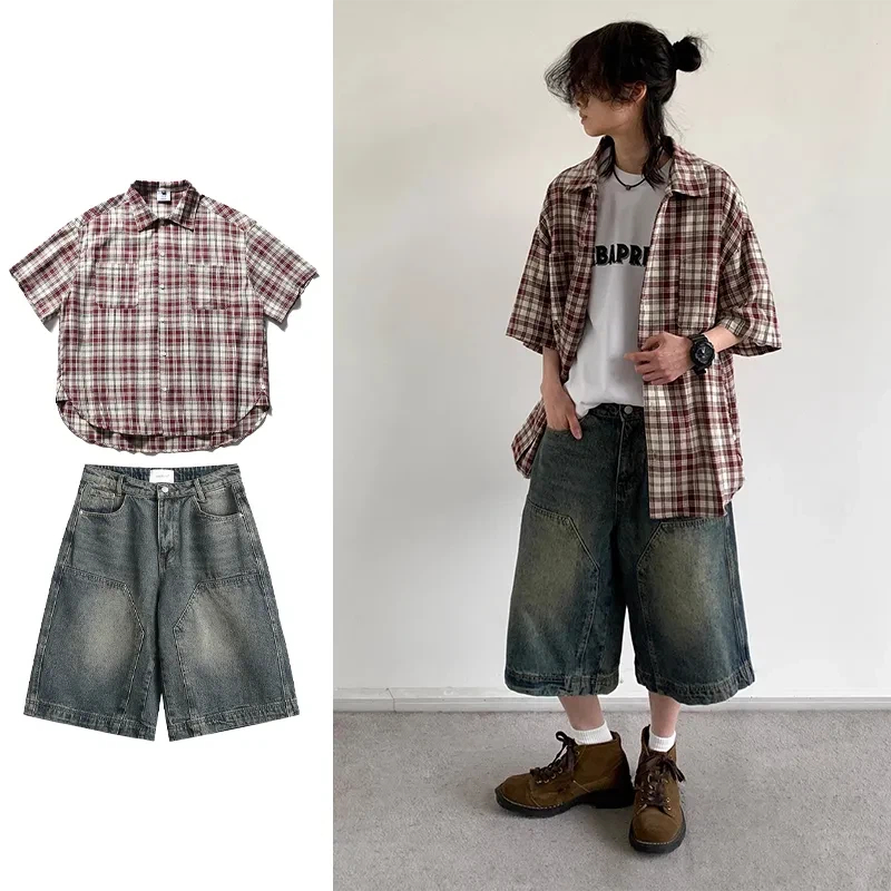 Denim Shorts Women - Conjunto Casual de Camisa de Manga