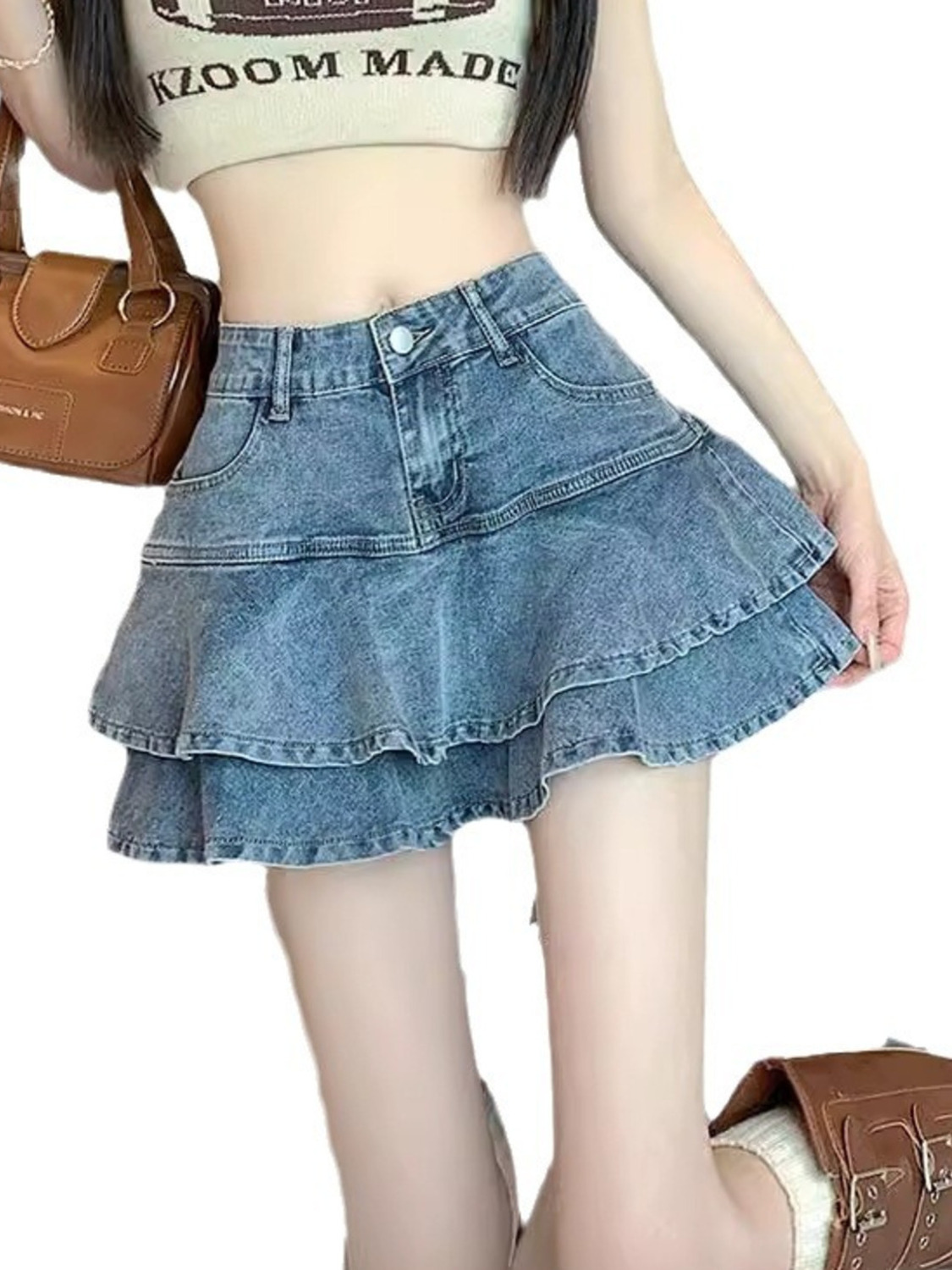 Denim Shorts Women - Saia-Calção Feminina Vintage em Jeans Lavado