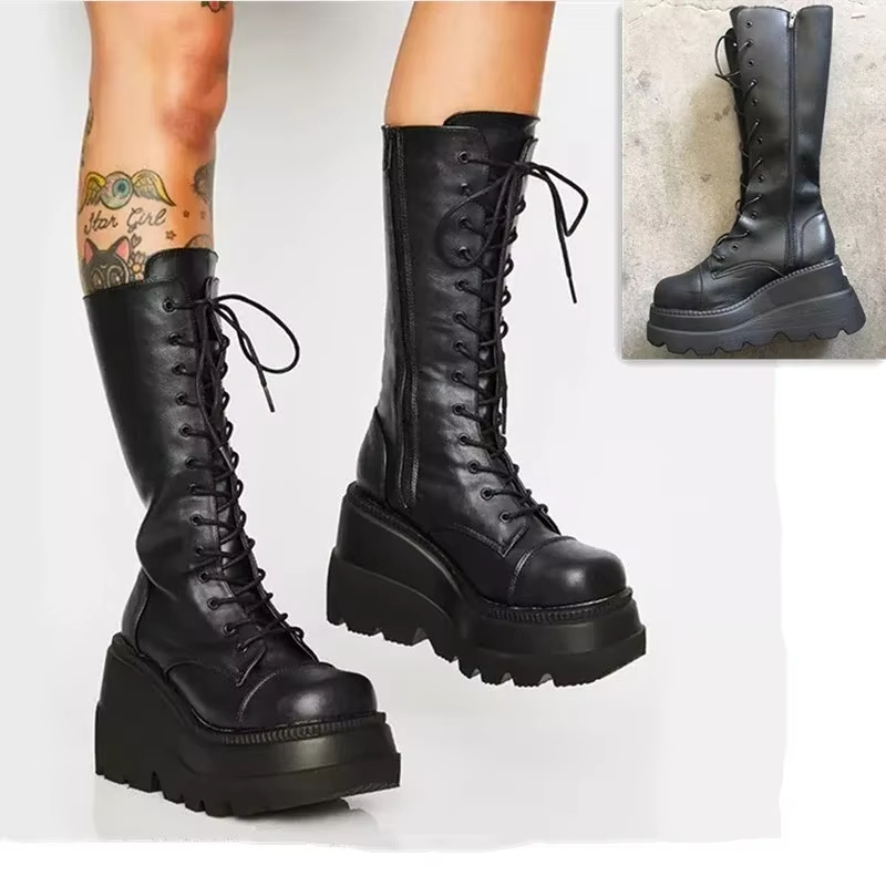 Women'S Fashion Knee High Boots - Botas Femininas Plataforma Estilo Punk Cano