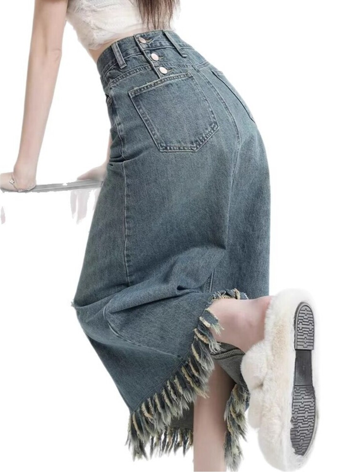 Denim Shorts Women - Saia-Calção Jeans Feminina Vintage de Cintura