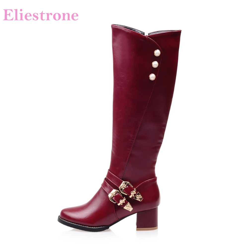 Women'S Fashion Knee High Boots - Brand New Moda Vermelho Mulheres Negras