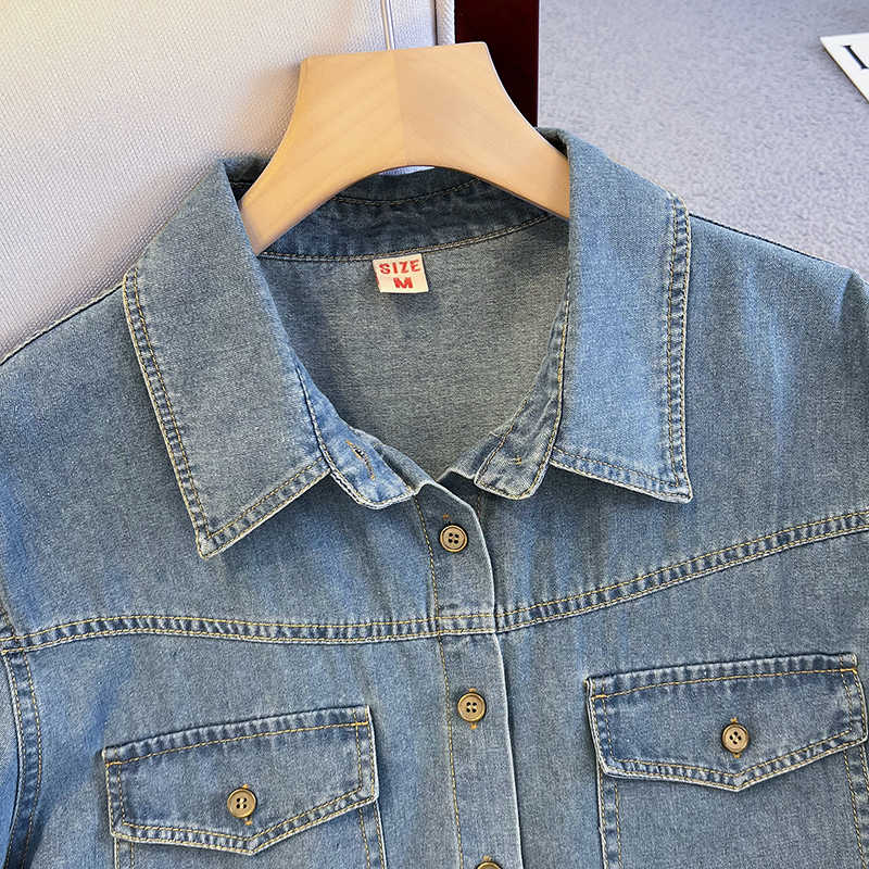 Camisa jeans retrô para mulher - Women'S Fashion Denim Jacket avaliação e preço