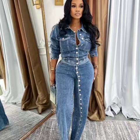 Conjunto Feminino de Jeans 2 P - Women'S Fashion Denim Jacket avaliação e preço