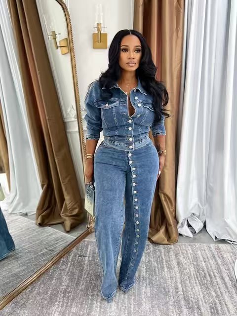 Conjunto Feminino de Jeans 2 P - Women'S Fashion Denim Jacket avaliação e preço
