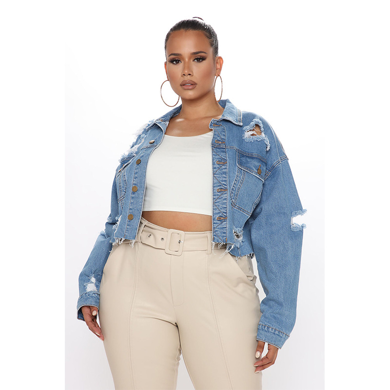 Jaqueta curta jeans rasgada la - Women'S Fashion Denim Jacket avaliação e preço