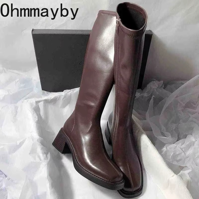 Vintage salto grosso feminino  - Women'S Fashion Knee High Boots avaliação e preço