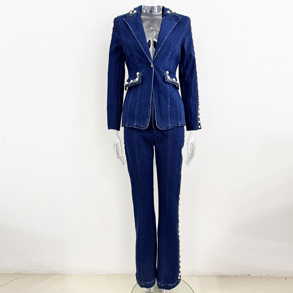 Conjunto de Jaqueta Jeans com  - Women'S Fashion Denim Jacket avaliação e preço