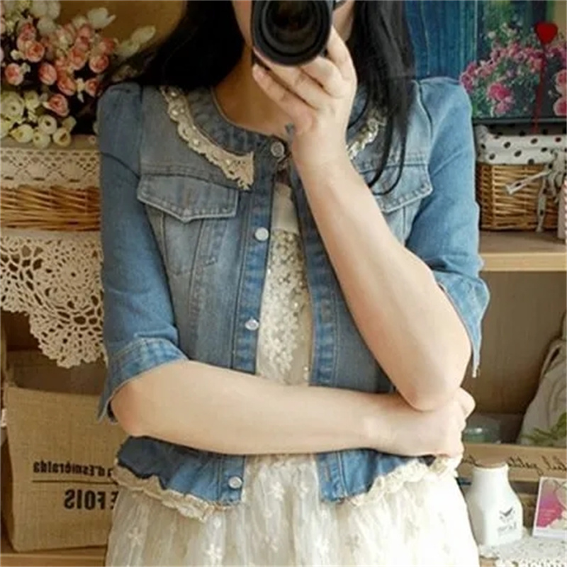 Jaqueta jeans feminina meia ma - Women'S Fashion Denim Jacket avaliação e preço