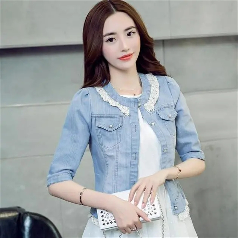 Jaqueta jeans feminina meia ma - Women'S Fashion Denim Jacket avaliação e preço