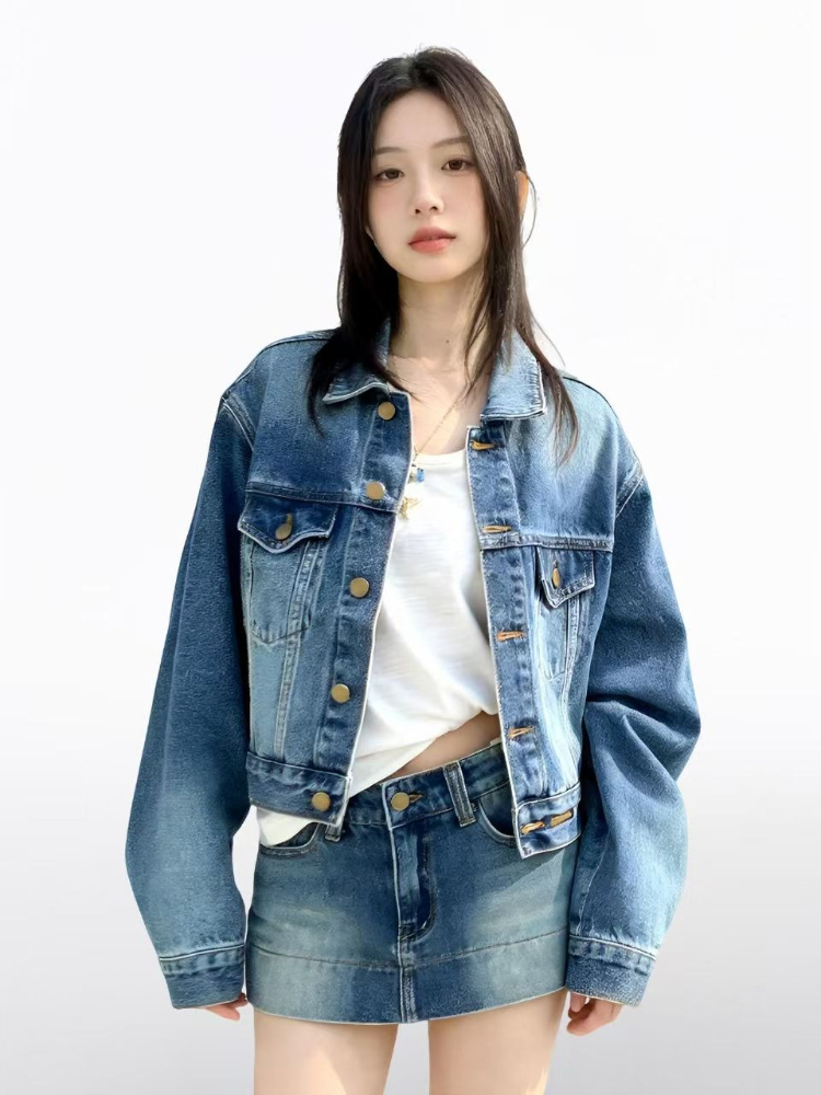 Conjuntos de Denim Vintage Ame - Women'S Fashion Denim Jacket avaliação e preço