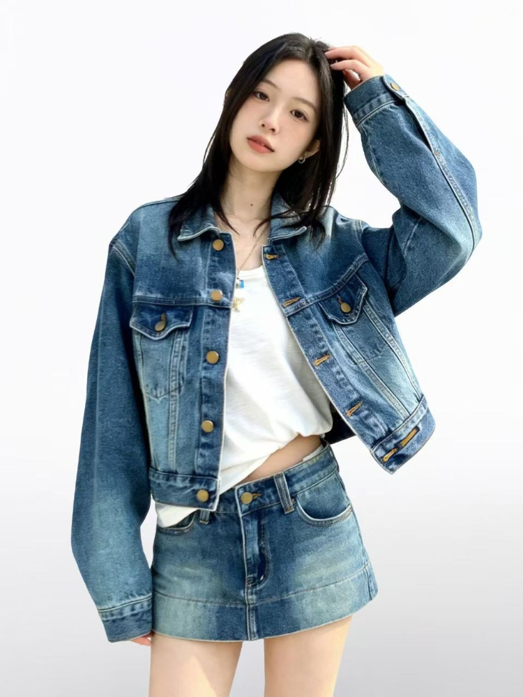 Conjuntos de Denim Vintage Ame - Women'S Fashion Denim Jacket avaliação e preço
