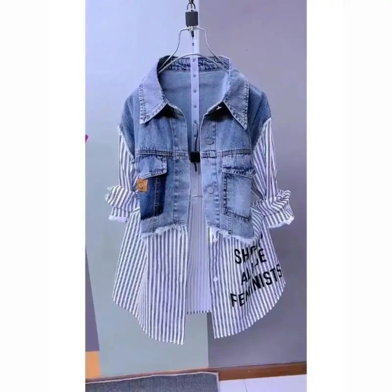 Jaqueta Jeans Feminina Listrad - Women'S Fashion Denim Jacket avaliação e preço