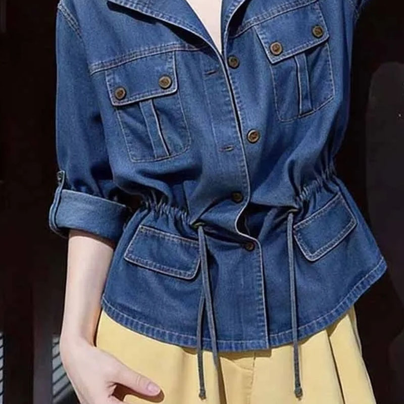Camisa Jeans Feminina de Manga - Women'S Fashion Denim Jacket avaliação e preço