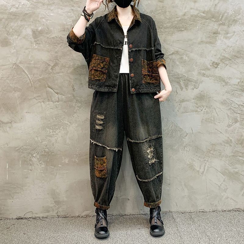 Conjunto Feminino Retrô Cowboy - Women'S Fashion Denim Jacket avaliação e preço