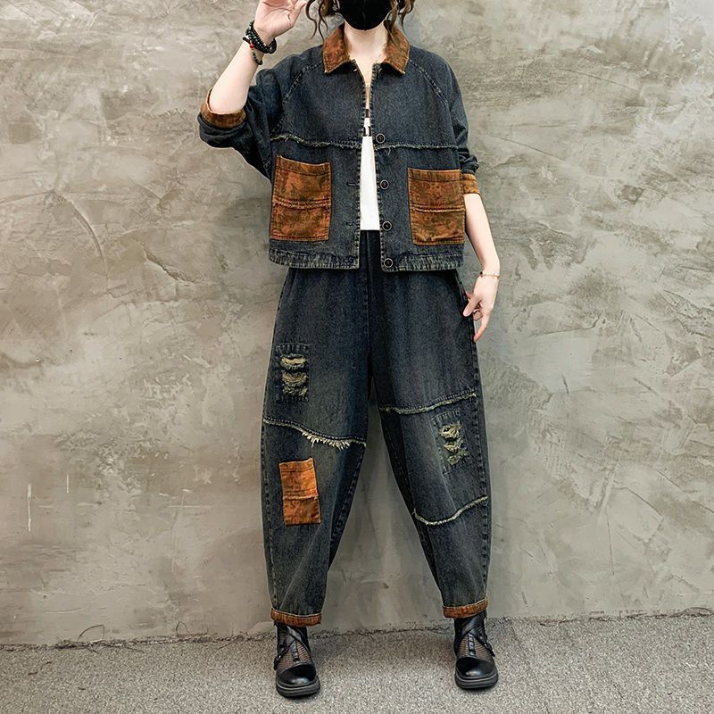 Conjunto Feminino Retrô Cowboy - Women'S Fashion Denim Jacket avaliação e preço