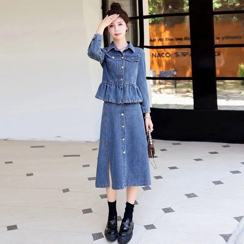 Jaqueta jeans e saia jeans fem - Women'S Fashion Denim Jacket avaliação e preço
