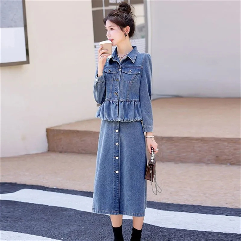 Jaqueta jeans e saia jeans fem - Women'S Fashion Denim Jacket avaliação e preço
