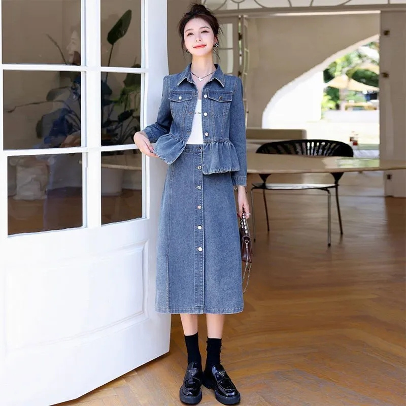 Jaqueta jeans e saia jeans fem - Women'S Fashion Denim Jacket avaliação e preço