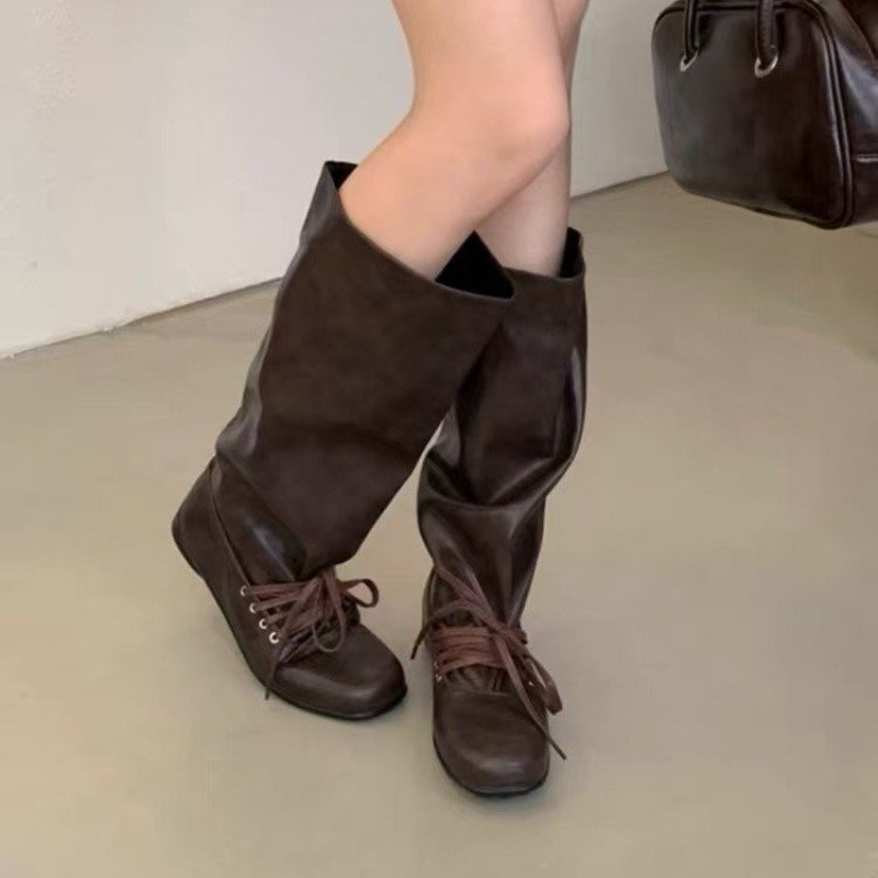 Botas de cano alto franzidas p - Women'S Fashion Knee High Boots avaliação e preço