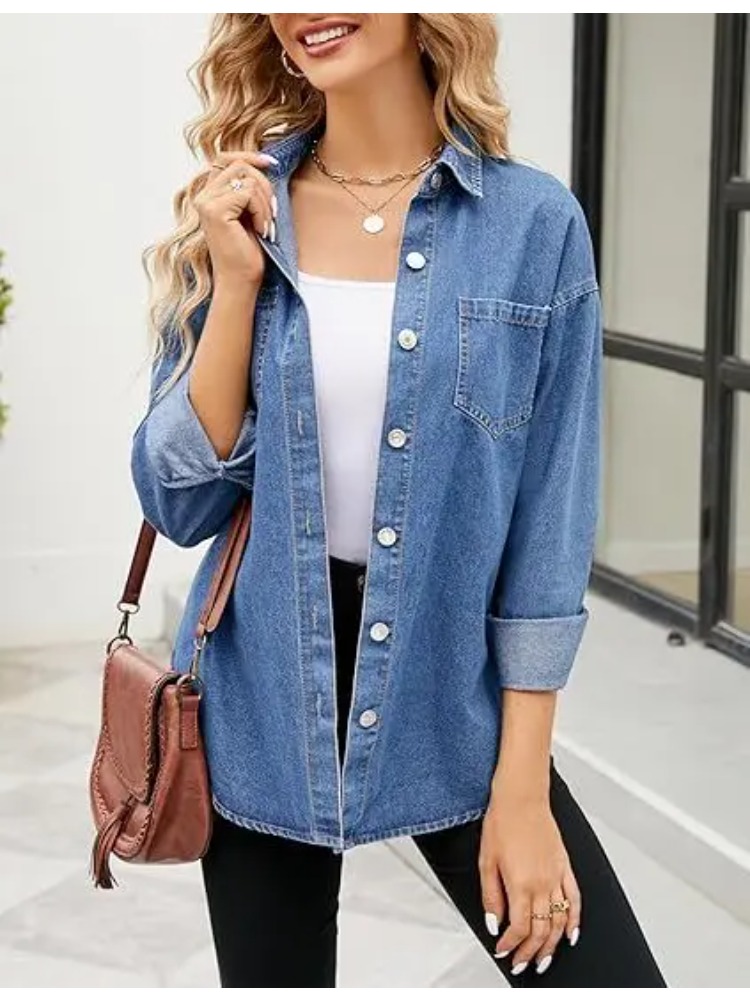 Novas Camisas de Jeans Lavadas - Women'S Fashion Denim Jacket avaliação e preço