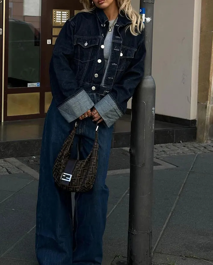Moda feminina terno retro emen - Women'S Fashion Denim Jacket avaliação e preço